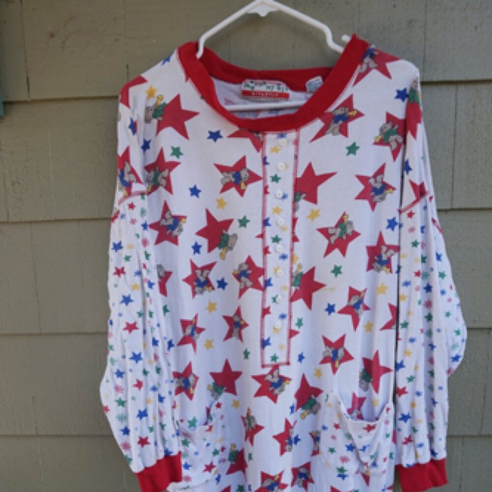 Me and My Pals Sleeper 1990's Stars & Teddy Bears 100% Cotton Mid Length L